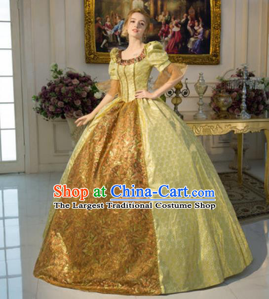 Top European Court Clothing Western Drama Performance Golden Full Dress Renaissance Style Garment Costume England Contessa Formal Attire