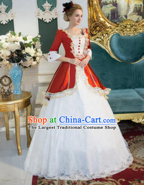 Top England Noble Lady Formal Attire European Royal Queen Clothing Western Drama Performance White Lace Full Dress Christmas Garment Costume
