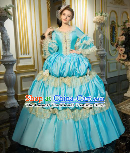 Top Christmas Garment Costume England Noble Lady Formal Attire European Royal Queen Clothing Western Drama Performance Light Blue Full Dress