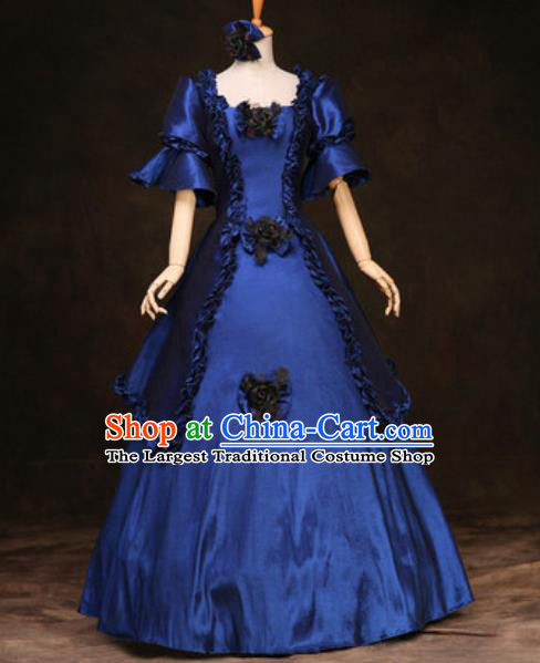 Top Western Drama Blue Full Dress Christmas Performance Garment Costume England Noble Lady Formal Attire European Court Clothing