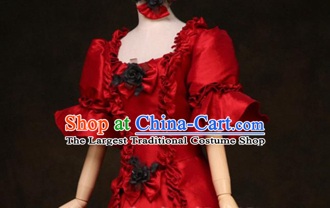 Top European Court Clothing Western Drama Red Full Dress Christmas Performance Garment Costume England Noble Lady Formal Attire
