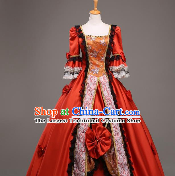 Top Western Drama Performance Red Full Dress Christmas Queen Garment Costume England Princess Formal Attire European Royal Clothing
