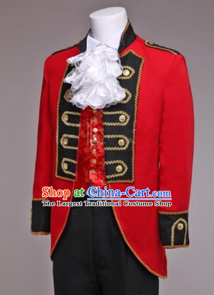 Custom Western Male Red Jacket European Prince Garment Costume England Court Clothing Annual Meeting Performance Suits