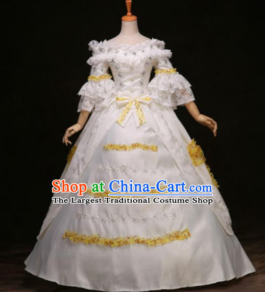 Top Christmas Princess Garment Costume England Royal Formal Attire European Queen Lace Clothing Western Drama Performance White Full Dress