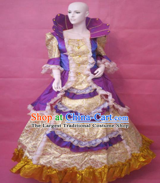 Top European Drama Stage Clothing England Queen Purple Full Dress Western Renaissance Style Garment Costume Christmas Formal Attire