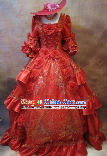Top England Queen Red Full Dress Western Renaissance Style Garment Costume Christmas Ballroom Dance Formal Attire European Drama Clothing