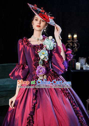 Top England Royal Princess Purple Full Dress Western Court Garment Costume Ballroom Dance Formal Attire European Drama Performance Clothing