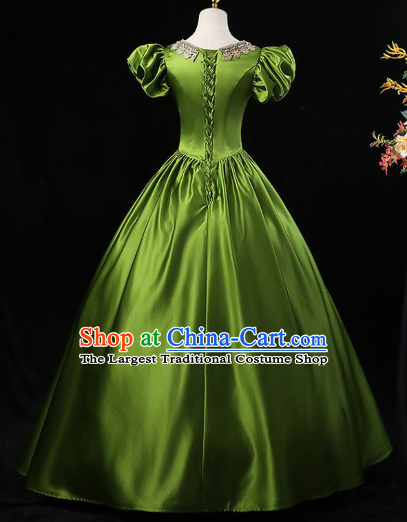 Top European Party Clothing England Princess Green Full Dress Western Court Garment Costume Ballroom Dance Formal Attire