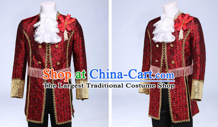 Custom Western Gentleman Wine Red Jacket European Drama Garment Costume England Royal Prince Clothing Annual Meeting Performance Suits