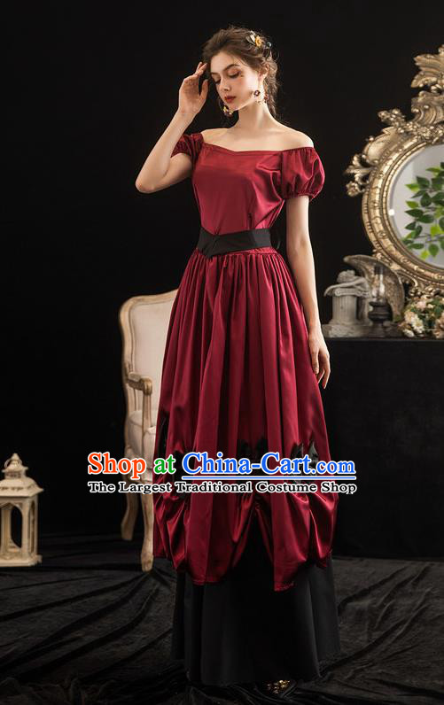 Top European Maid Lady Clothing England Drama Performance Wine Red Full Dress Western Court Garment Costume Christmas Witch Formal Attire