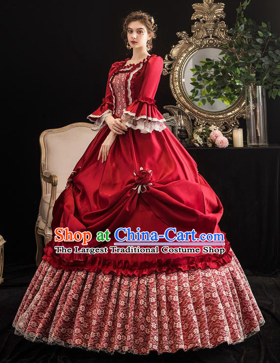 Top Christmas Dance Party Formal Attire European Noble Lady Clothing French Drama Performance Wine Red Full Dress Western Court Garment Costume