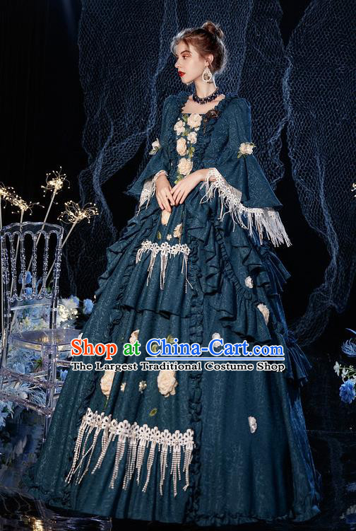 Top Western Court Garment Costume Christmas Dance Party Formal Attire European Princess Clothing French Drama Performance Navy Full Dress