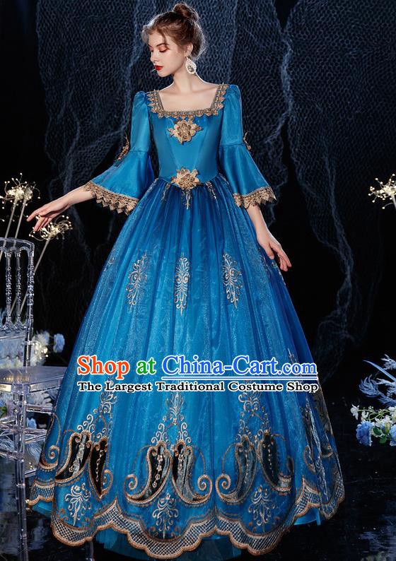 Top Christmas Dance Party Formal Attire European Royal Clothing French Drama Performance Blue Full Dress Western Princess Garment Costume