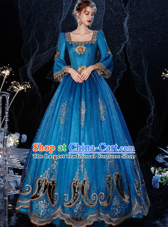 Top Christmas Dance Party Formal Attire European Royal Clothing French Drama Performance Blue Full Dress Western Princess Garment Costume