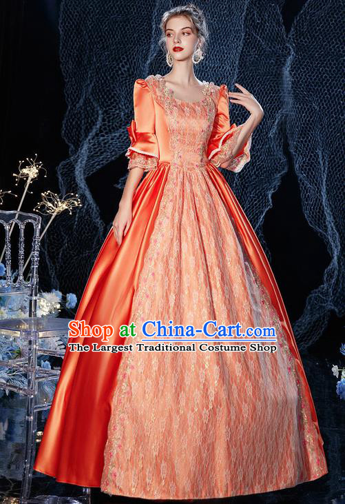 Top French Princess Garment Costume Christmas Dance Party Formal Attire European Court Clothing Western Drama Performance Orange Full Dress