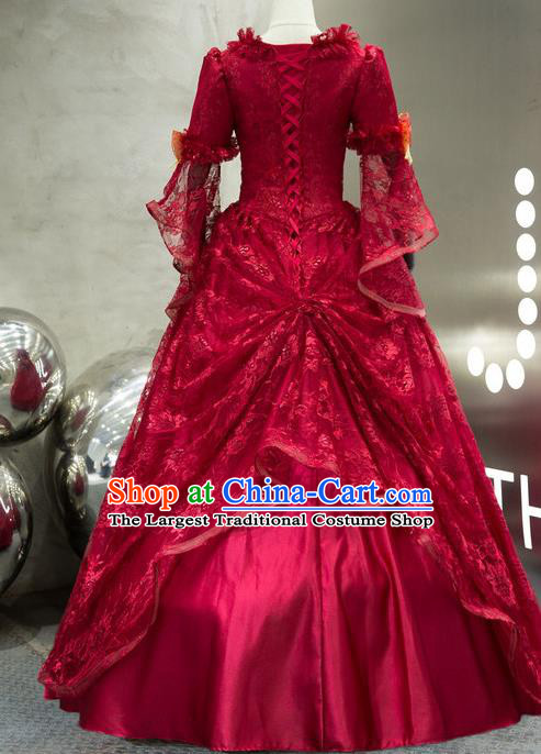 Top Western Drama Performance Wine Red Lace Full Dress French Princess Garment Costume Christmas Dance Party Formal Attire European Court Clothing