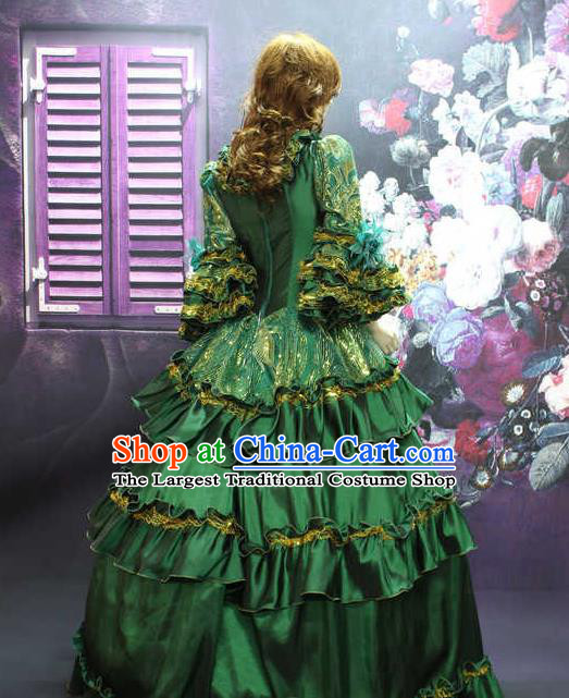 Top Christmas Formal Attire European Noble Lady Clothing Western Drama Performance Green Full Dress Ballroom Dance Garment Costume