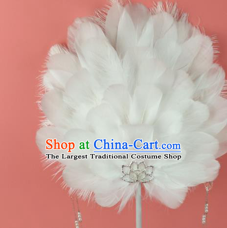 Chinese Handmade Princess Circular Fans Classical Dance Fan Stage Show White Feather Fan Traditional Hanfu Palace Fan