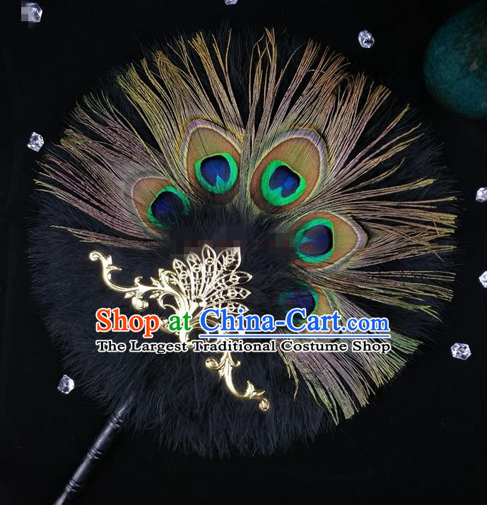 Chinese Classical Dance Fan Swordsman Peacock Feather Fan Traditional Hanfu Palace Fan Handmade Circular Fans