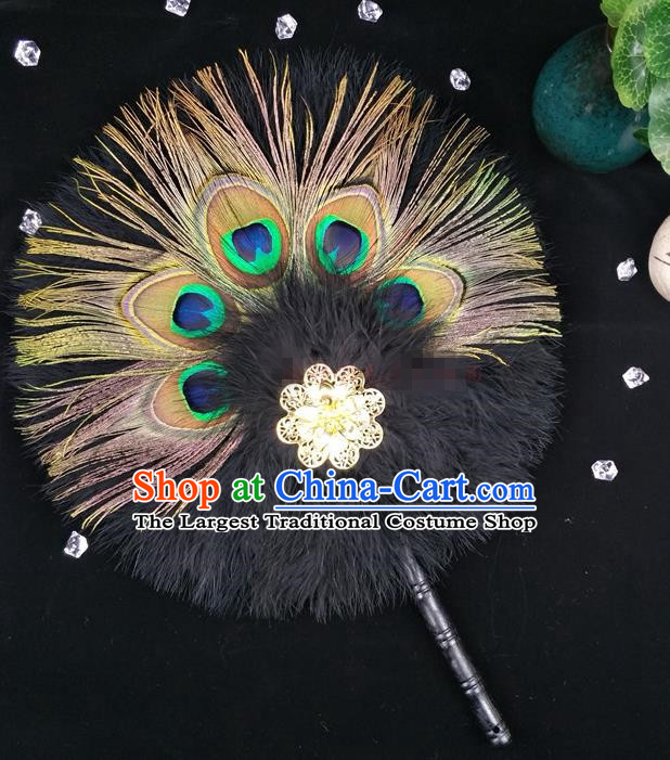 Chinese Classical Dance Fan Swordsman Peacock Feather Fan Traditional Hanfu Palace Fan Handmade Circular Fans