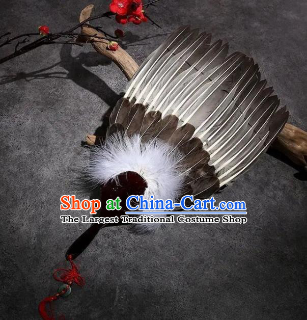 Chinese Traditional Hanfu Fan Handmade Palm Leaf Fans Classical Kong Ming Fan Ancient Military Counsellor Feather Fan