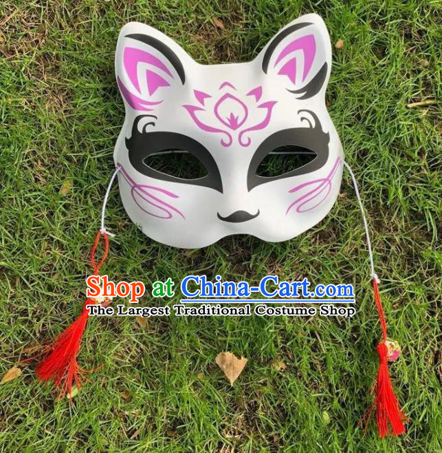 Professional Stage Performance Accessories Halloween Cosplay Face Mask Handmade Printing Lilac Cat Mask Headgear