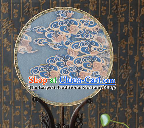 China Traditional Wedding Fan Handmade Bride Blue Silk Fan Suzhou Palace Fan Classical Dance Circular Fan