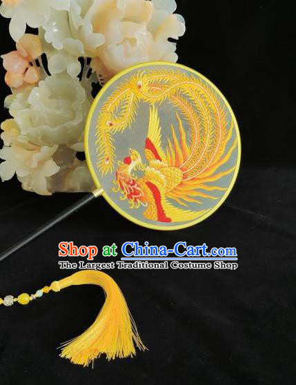 China Traditional Dance Fan Handmade Double Sides Silk Fan Suzhou Embroidery Palace Fan Classical Embroidered Phoenix Fan
