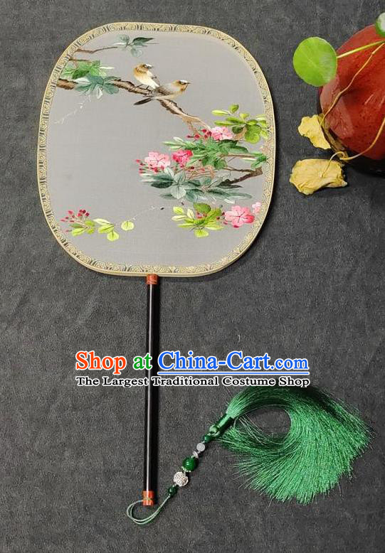 China Traditional Double Side Embroidered Flower Bird Fan Handmade Silk Fan Classical Dance Palace Fan Hand Suzhou Embroidery Circular Fan