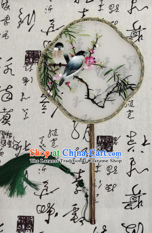 China Hand Suzhou Embroidery Flower Bird Fan Traditional Court Fan Handmade Double Side Silk Fan Classical Dance Palace Fan