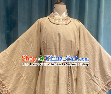 China Ancient Scholar Beige Flax Robe Drama Da Ming Feng Hua Zhu Yawen Clothing Ming Dynasty Young Male Garment Costumes