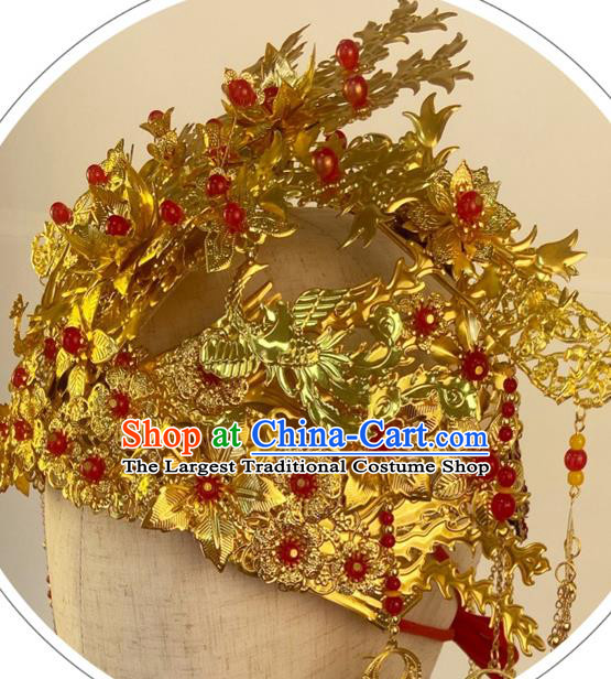 China Traditional Wedding Hair Accessories Ancient Drama My Heroic Husband Su Tan Er Headdress Ming Dynasty Noble Bride Golden Phoenix Coronet