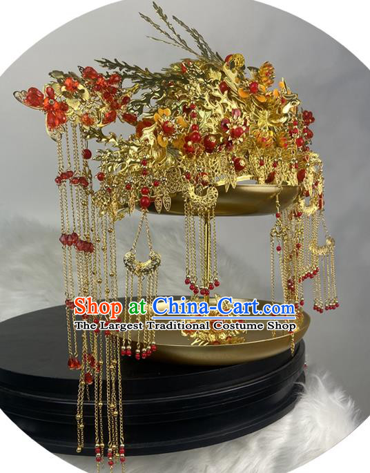 China Ming Dynasty Noble Bride Golden Phoenix Coronet Traditional Wedding Hair Accessories Ancient Drama My Heroic Husband Su Tan Er Headdress