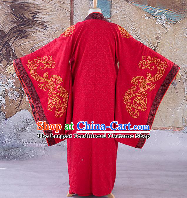 China Ancient Emperor Red Robe Drama Royal Highness Hanfu Clothing Han Dynasty Wedding Bridegroom Garment Costumes