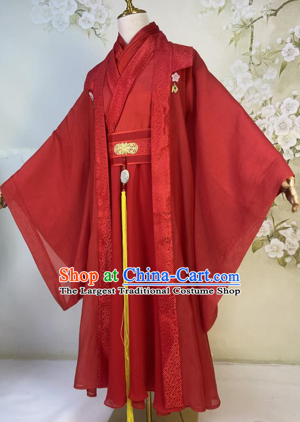 China Ancient Bride Red Robe Apparels Drama The Legend of White Snake Xu Xian Hanfu Clothing Song Dynasty Scholar Wedding Garment Costumes