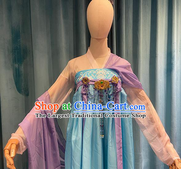 Chinese Tang Dynasty Palace Lady Blue Dress Outfits Traditional Drama Chang Ge Xing Li Leyan Garment Costumes Ancient Young Beauty Clothing