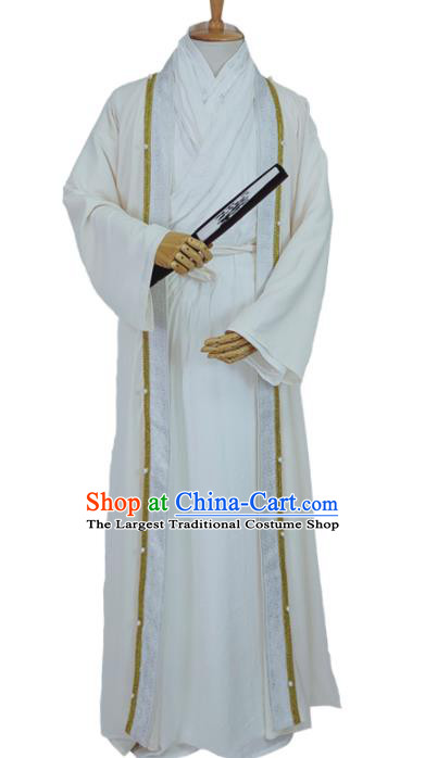 China Ancient Swordsman White Robe Apparels Drama The Legend of Fei Xie Yun Clothing Ming Dynasty Young Childe Garment Costumes