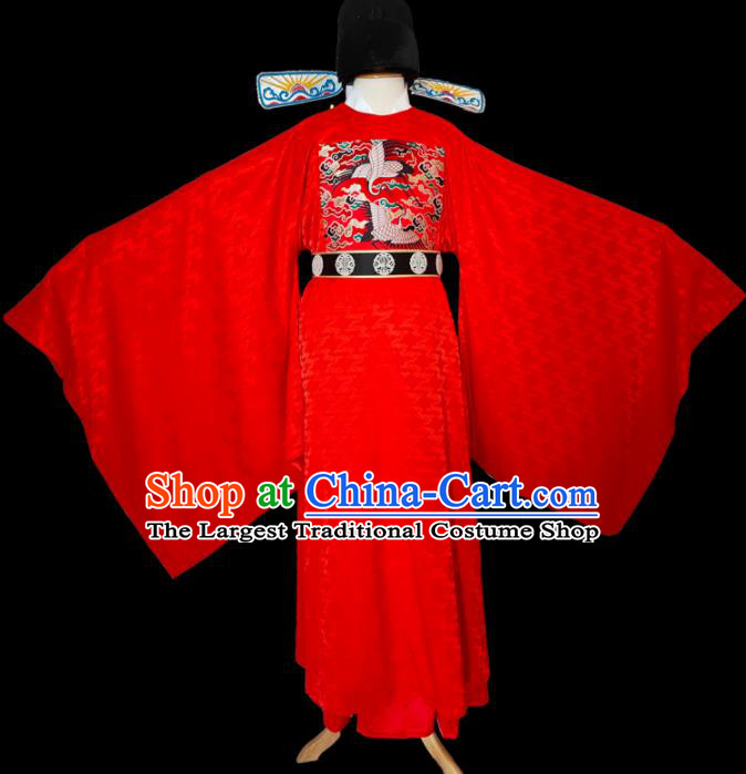 China Ancient Wedding Red Robe Apparels Drama Bridegroom Clothing Ming Dynasty Official Garment Costumes