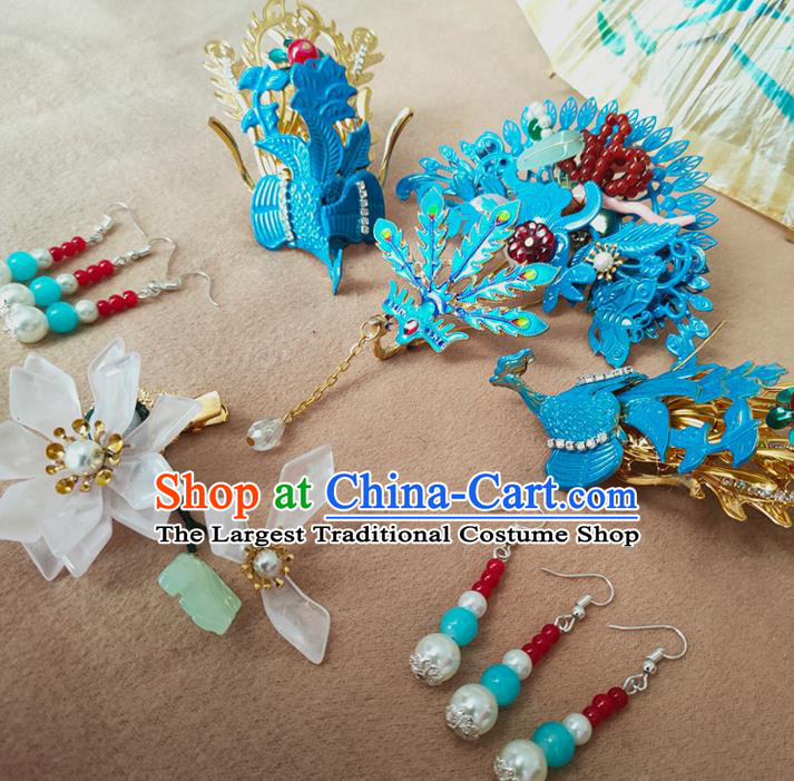 China Ancient Imperial Consort Phoenix Hair Crown and Hairpins Qing Dynasty Court Woman Headpieces Traditional Drama Story of Yanxi Palace Hair Accessories