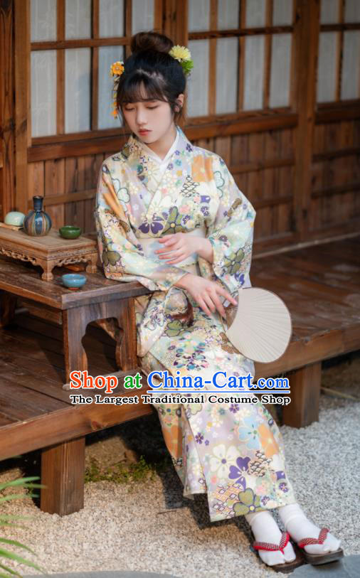 Japan Hanabi Taikai Printing Sakura Yukata Dress Young Lady Kimono Traditional Summer Festival Garment Costume
