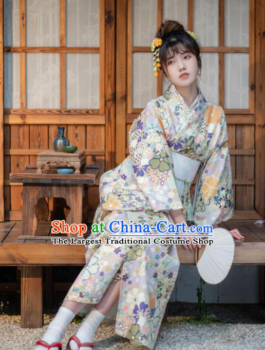 Japan Hanabi Taikai Printing Sakura Yukata Dress Young Lady Kimono Traditional Summer Festival Garment Costume