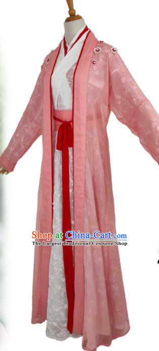 Chinese Tang Dynasty Swordswoman Pink Dress Outfits Traditional Drama Love and Redemption Chu Linglong Garment Costumes Ancient Young Beauty Clothing