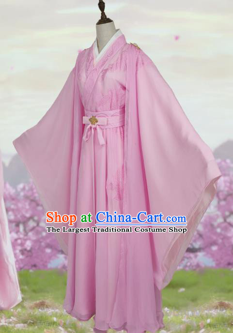 Chinese Tang Dynasty Young Beauty Pink Dress Outfits Traditional Drama Love and Redemption Chu Xuanji Garment Costumes Ancient Fairy Clothing