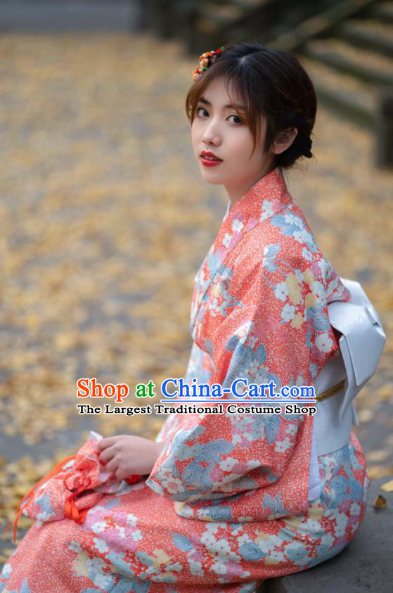 Japan Young Lady Fashion Garment Traditional Summer Festival Kimono Costume Hanabi Taikai Printing Sakura Pink Yukata Dress