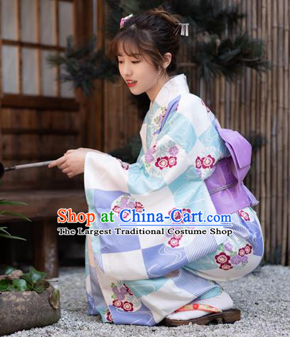 Japan Young Lady Fashion Garment Traditional Photography Kimono Costume Summer Festival Printing Sakura Yukata Dress