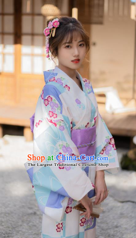 Japan Young Lady Fashion Garment Traditional Photography Kimono Costume Summer Festival Printing Sakura Yukata Dress