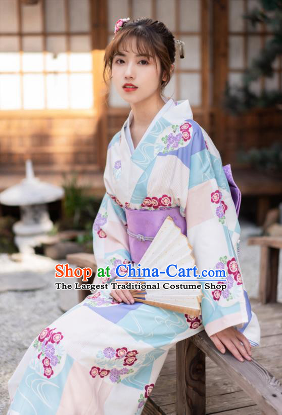 Japan Young Lady Fashion Garment Traditional Photography Kimono Costume Summer Festival Printing Sakura Yukata Dress