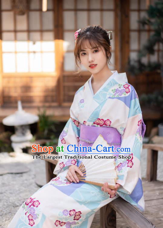 Japan Young Lady Fashion Garment Traditional Photography Kimono Costume Summer Festival Printing Sakura Yukata Dress