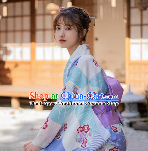 Japan Young Lady Fashion Garment Traditional Photography Kimono Costume Summer Festival Printing Sakura Yukata Dress