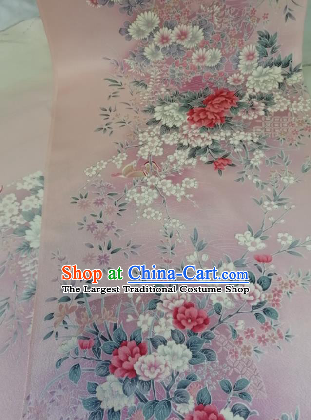 Japanese Classical Peony Pattern Waistband Material Women Kimono Dress Corset Accessories Traditional Yukata Belt Pink Silk Fabric